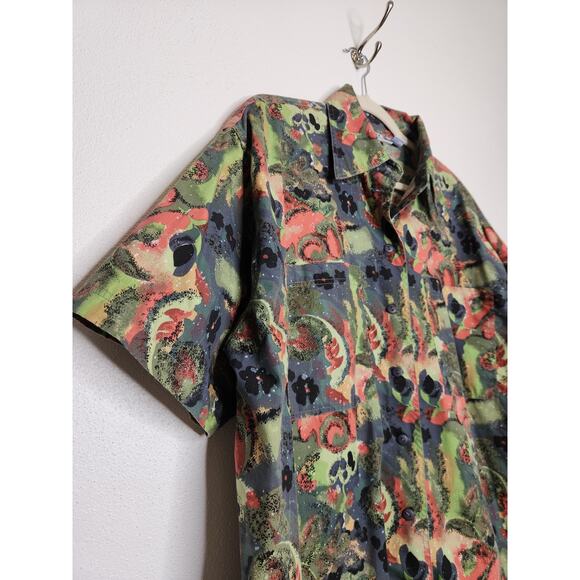 Vintage 80s 90s Button Shirt Extra 20W Oversized Dad Abstract Nature Art Floral - Picture 3 of 5